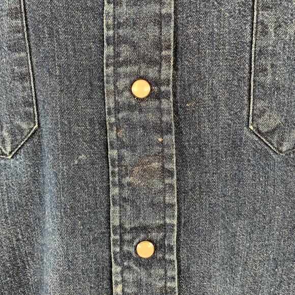 L Indigo Wash Selvedge Cotton Snaps Two Pockets Western Long Sleeve Shirt - Picture 5 of 8